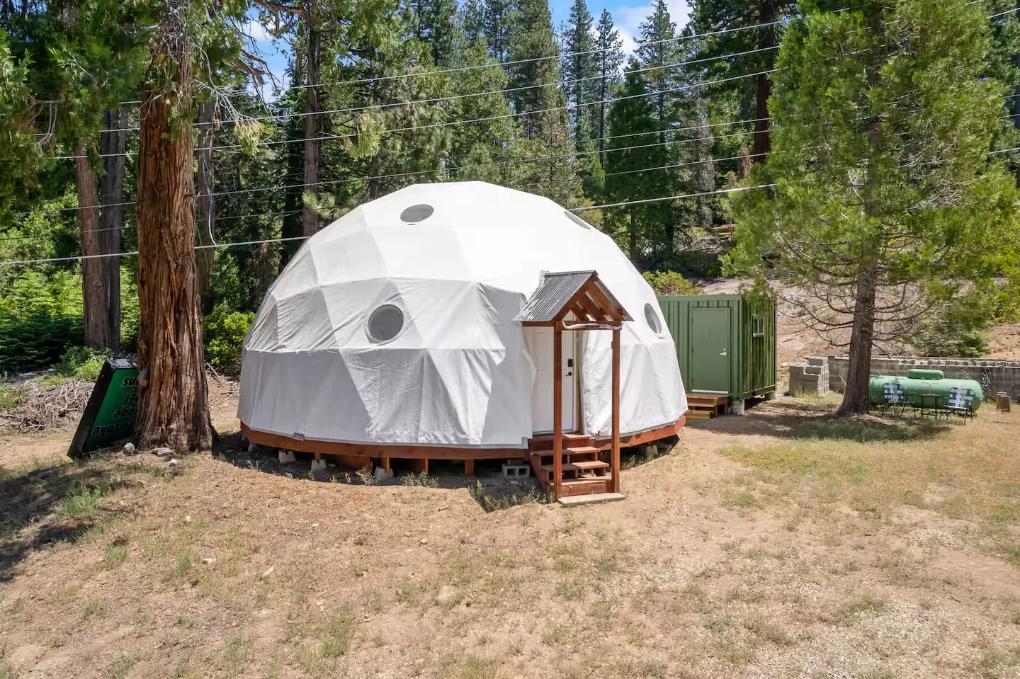 Exterior of the dome among pine trees